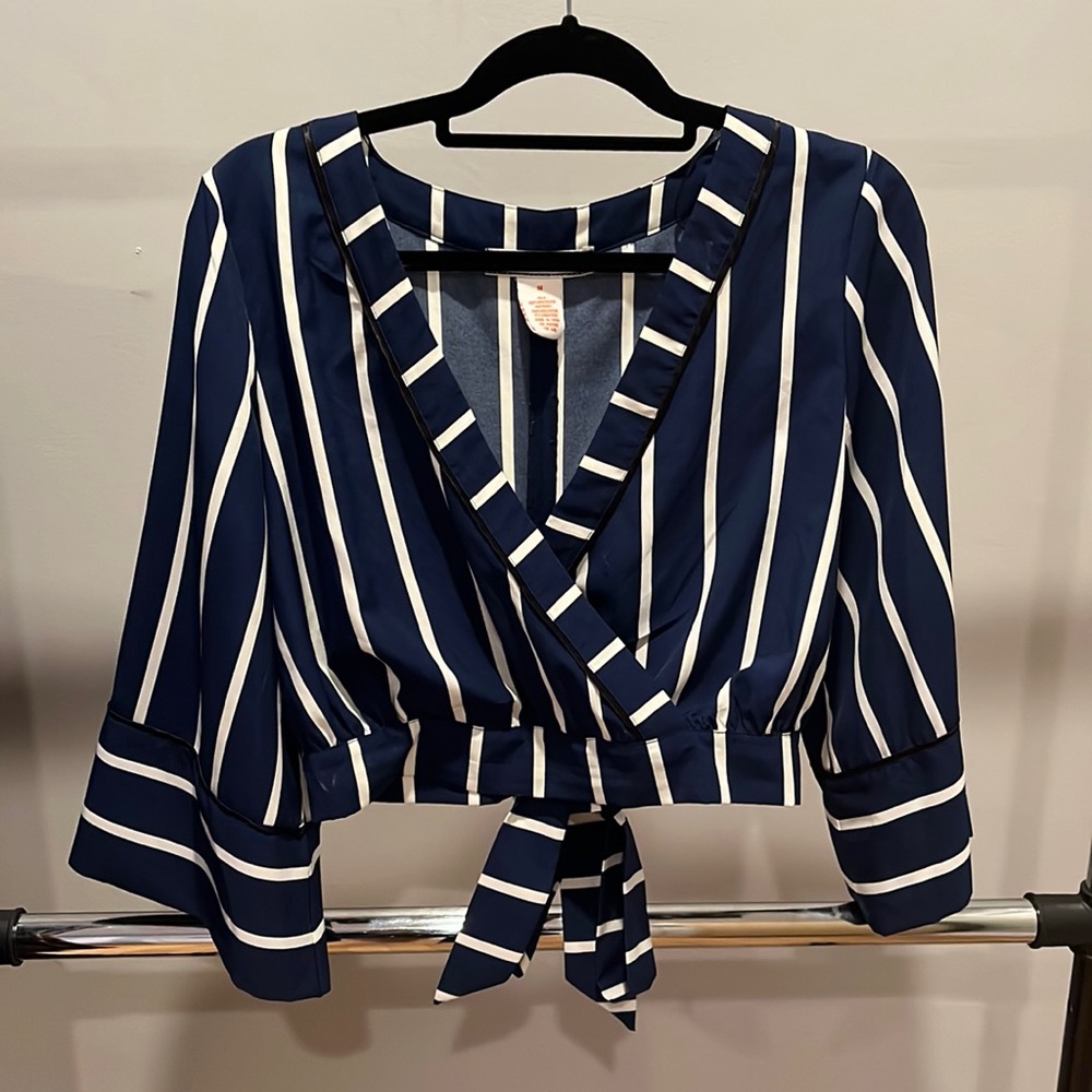 Blue strip cross body crop top